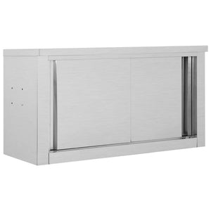 vidaXL Kitchen Wall Cabinet with Sliding Doors Stainless Steel Multi Sizes-1