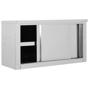 vidaXL Kitchen Wall Cabinet with Sliding Doors Stainless Steel Multi Sizes-7