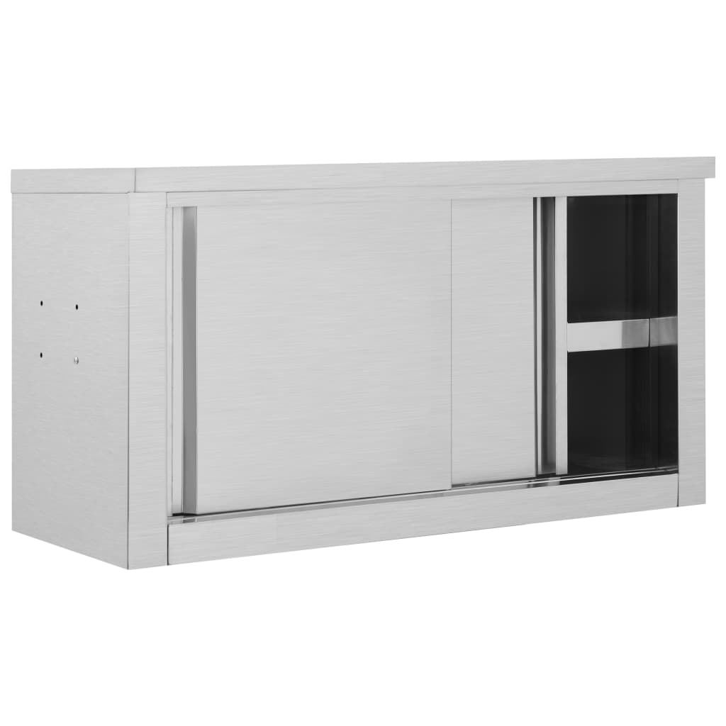 vidaXL Kitchen Wall Cabinet with Sliding Doors Stainless Steel Multi Sizes-10