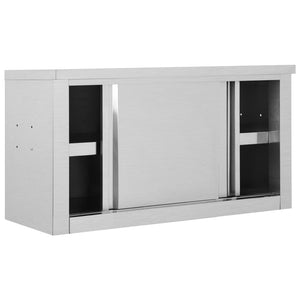 vidaXL Kitchen Wall Cabinet with Sliding Doors Stainless Steel Multi Sizes-13
