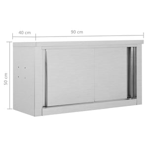 vidaXL Kitchen Wall Cabinet with Sliding Doors Stainless Steel Multi Sizes-24