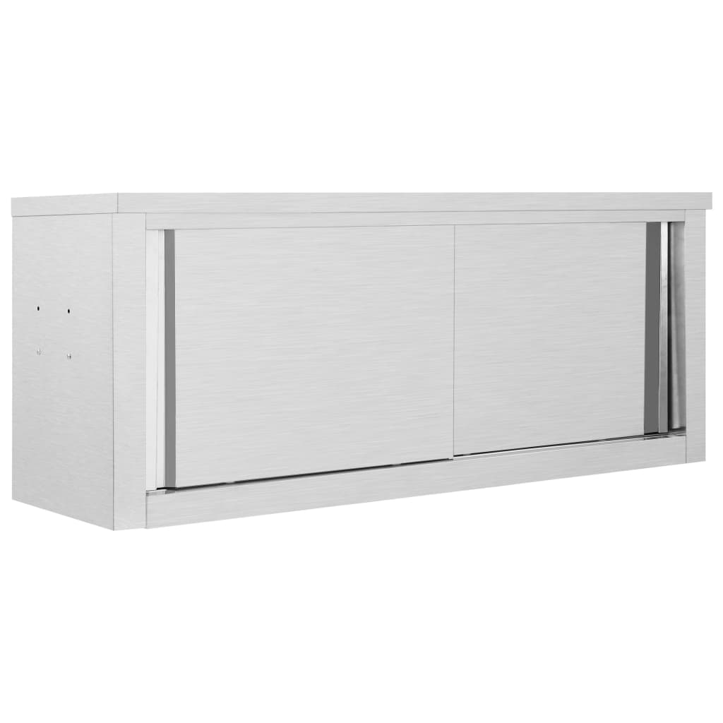 vidaXL Kitchen Wall Cabinet with Sliding Doors Stainless Steel Multi Sizes-17