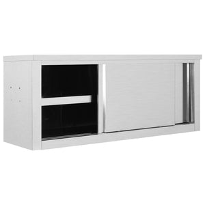 vidaXL Kitchen Wall Cabinet with Sliding Doors Stainless Steel Multi Sizes-21