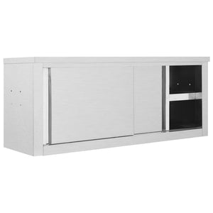 vidaXL Kitchen Wall Cabinet with Sliding Doors Stainless Steel Multi Sizes-23