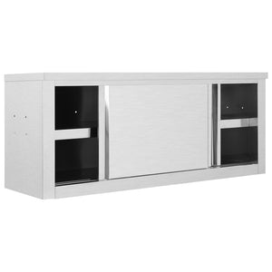 vidaXL Kitchen Wall Cabinet with Sliding Doors Stainless Steel Multi Sizes-2