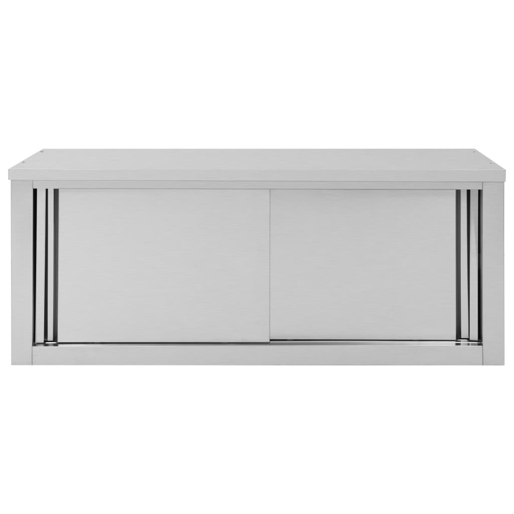 vidaXL Kitchen Wall Cabinet with Sliding Doors Stainless Steel Multi Sizes-5