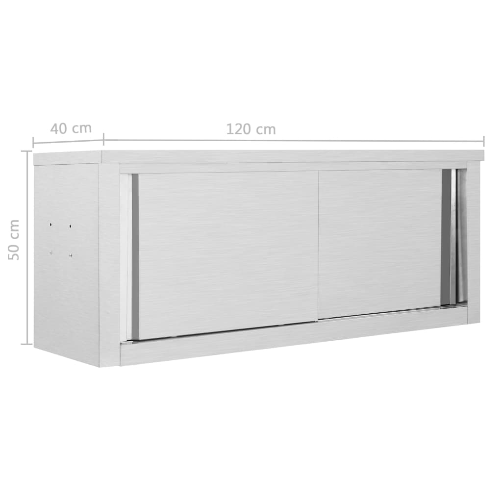 vidaXL Kitchen Wall Cabinet with Sliding Doors Stainless Steel Multi Sizes-3