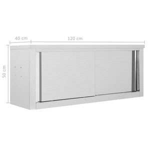 vidaXL Kitchen Wall Cabinet with Sliding Doors Stainless Steel Multi Sizes-3