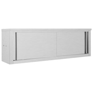 vidaXL Kitchen Wall Cabinet with Sliding Doors Stainless Steel Multi Sizes-8