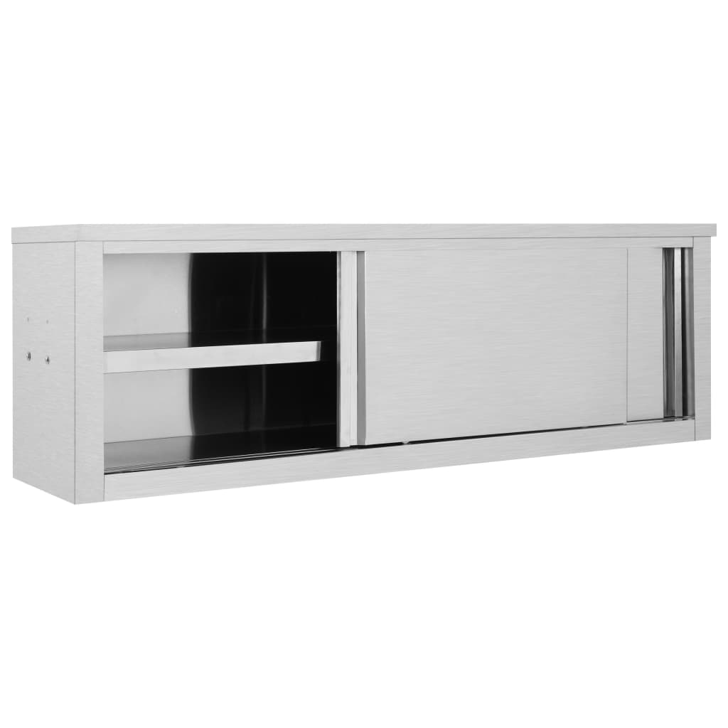 vidaXL Kitchen Wall Cabinet with Sliding Doors Stainless Steel Multi Sizes-14