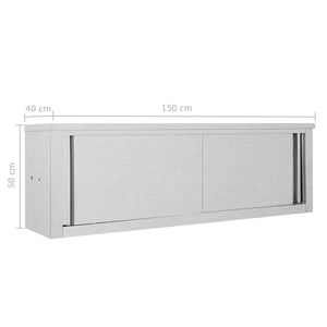 vidaXL Kitchen Wall Cabinet with Sliding Doors Stainless Steel Multi Sizes-9