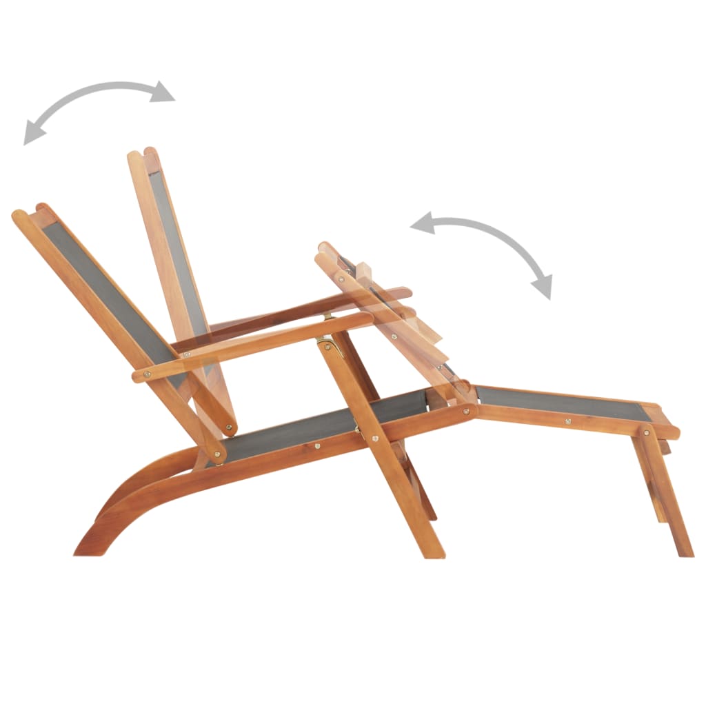 vidaXL Patio Deck Chair Solid Acacia Wood and Textilene-2