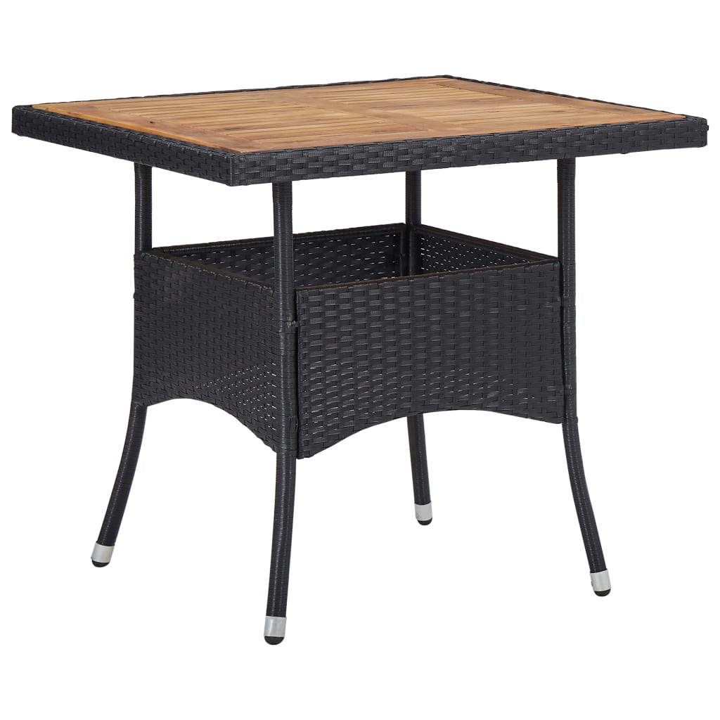 vidaXL Outdoor Dining Table Storage Patio Table Solid Wood Acacia PE Rattan-0
