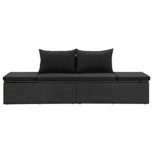 vidaXL Sun Bed with Cushions Poly Rattan Black-1