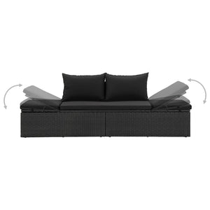 vidaXL Sun Bed with Cushions Poly Rattan Black-2