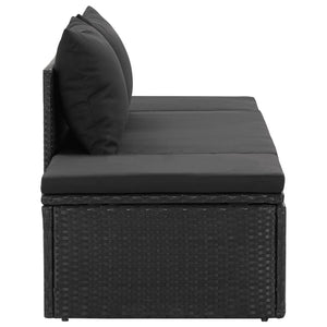 vidaXL Sun Bed with Cushions Poly Rattan Black-3