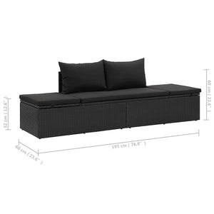 vidaXL Sun Bed with Cushions Poly Rattan Black-7