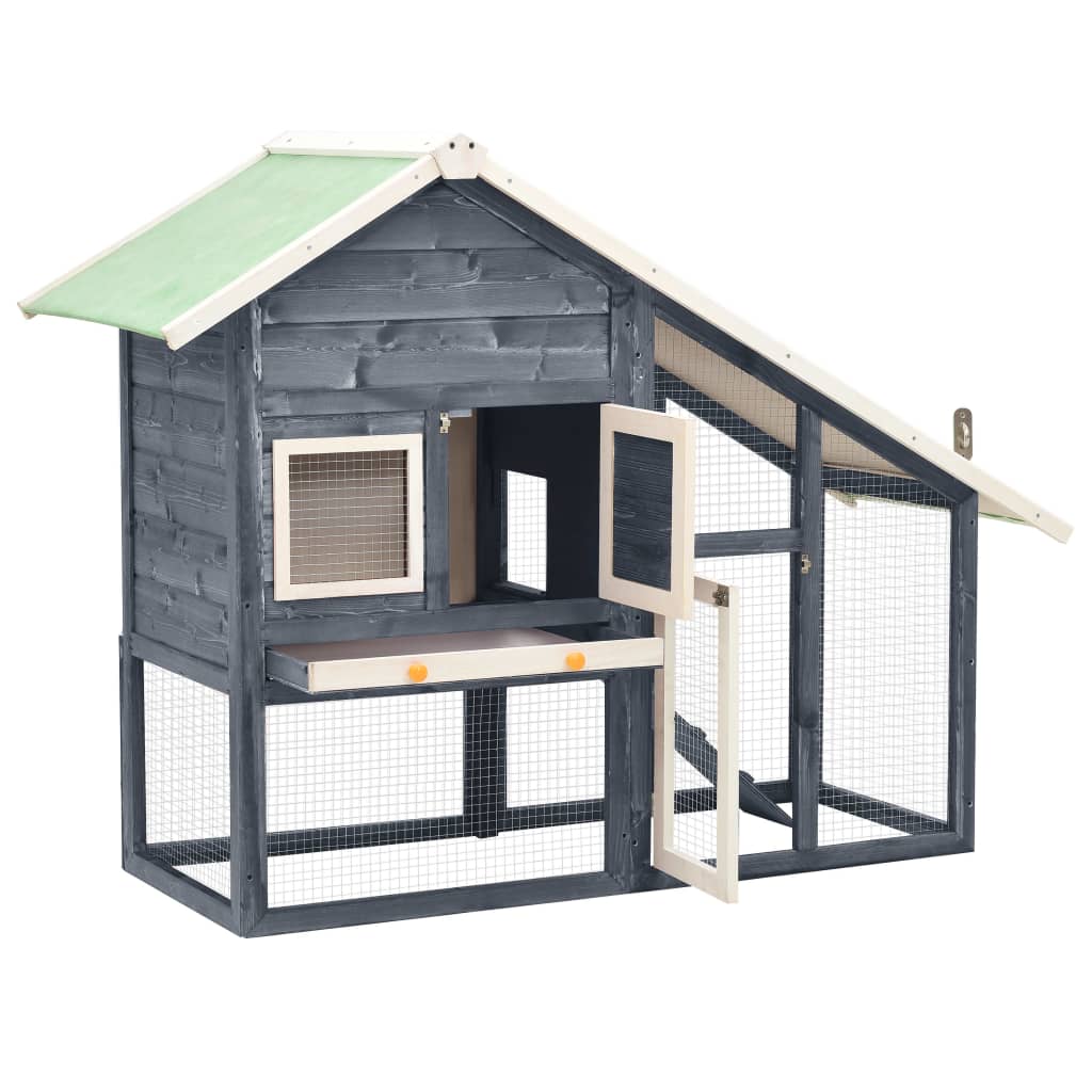 vidaXL Rabbit Hutch 2-Tier Bunny Cage with Pull Out Tray House Solid Fir Wood-7