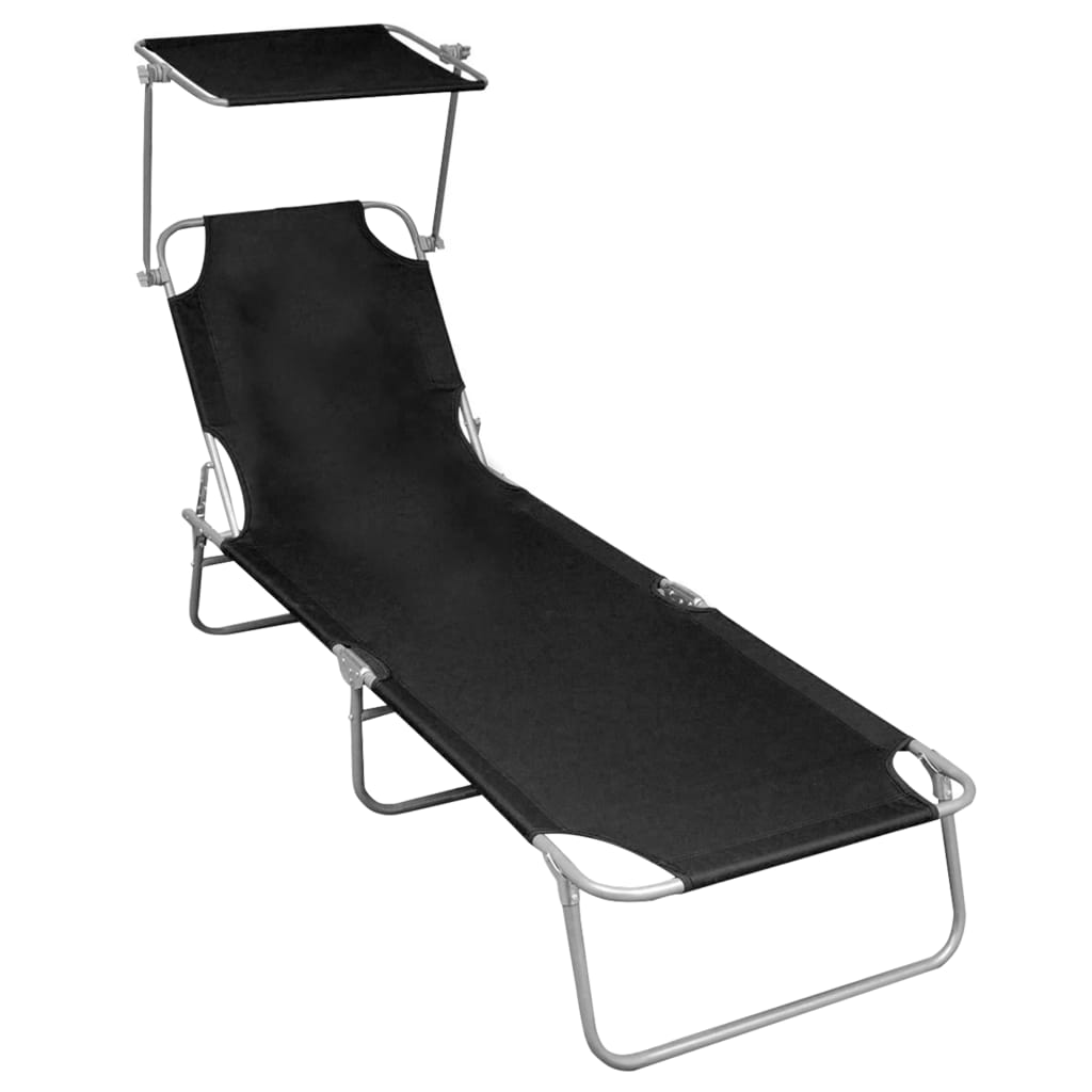 vidaXL Patio Lounge Chair Folding Sunlounger Porch Sunbed with Canopy Aluminum-12
