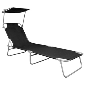 vidaXL Patio Lounge Chair Folding Sunlounger Porch Sunbed with Canopy Aluminum-37
