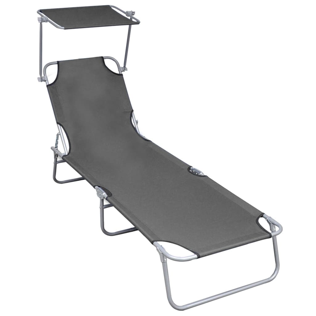 vidaXL Patio Lounge Chair Folding Sunlounger Porch Sunbed with Canopy Aluminum-24