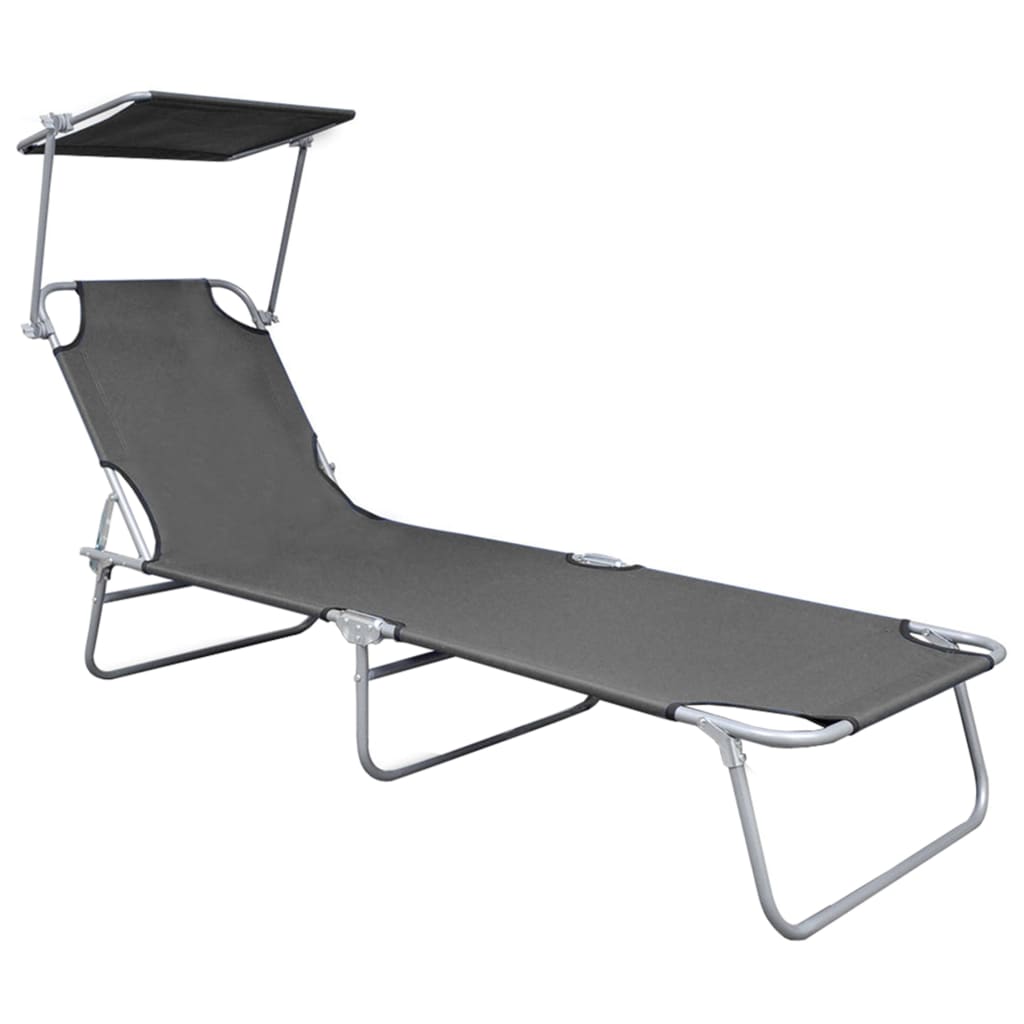 vidaXL Patio Lounge Chair Folding Sunlounger Porch Sunbed with Canopy Aluminum-38
