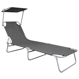 vidaXL Patio Lounge Chair Folding Sunlounger Porch Sunbed with Canopy Aluminum-38