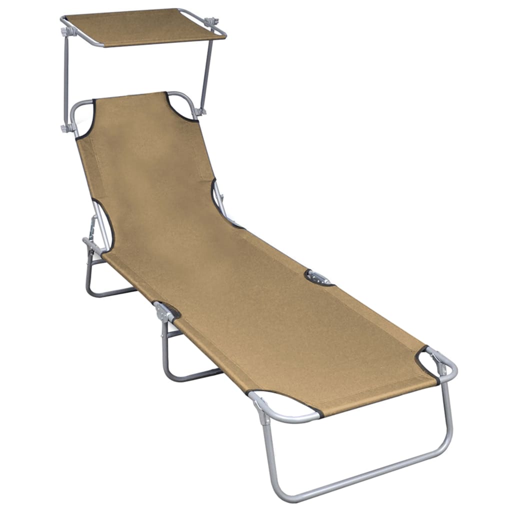 vidaXL Patio Lounge Chair Folding Sunlounger Porch Sunbed with Canopy Aluminum-36
