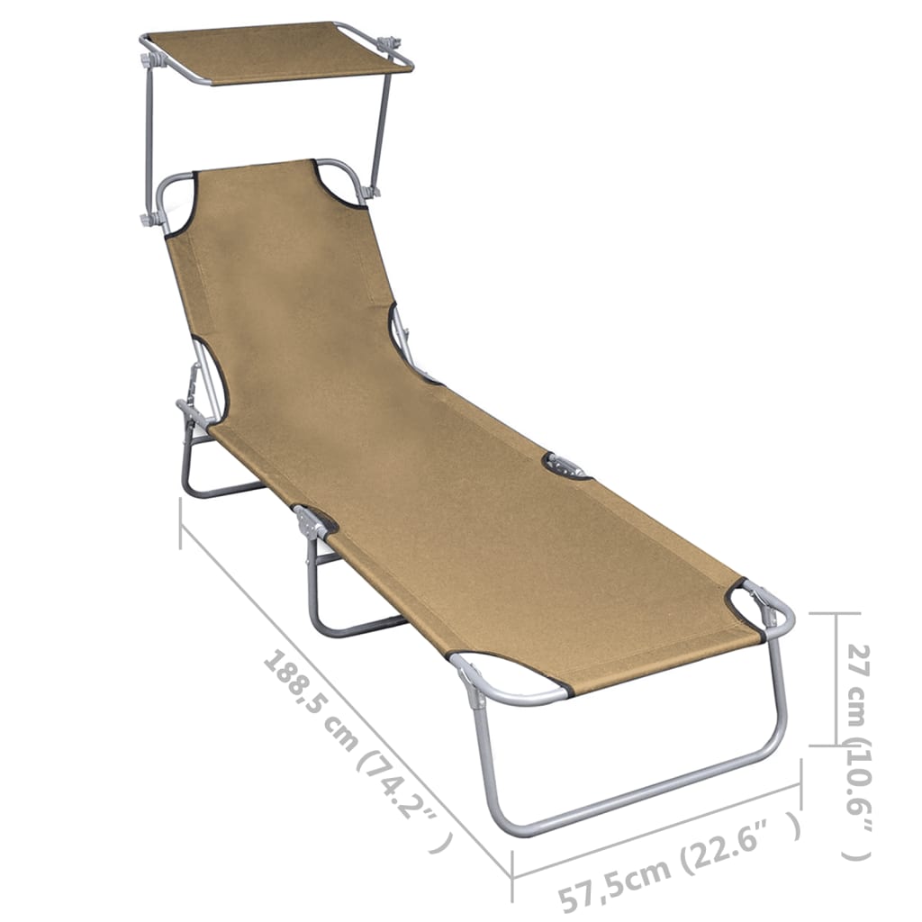 vidaXL Patio Lounge Chair Folding Sunlounger Porch Sunbed with Canopy Aluminum-42