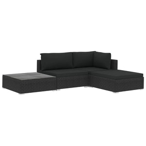 vidaXL Patio Furniture Set 4 Piece Patio Sectional Sofa with Table Poly Rattan-3