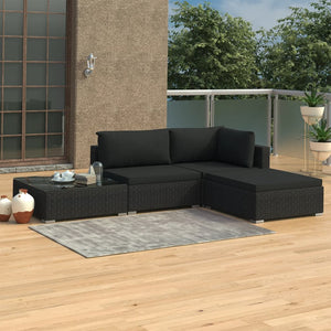 vidaXL Patio Furniture Set 4 Piece Patio Sectional Sofa with Table Poly Rattan-0