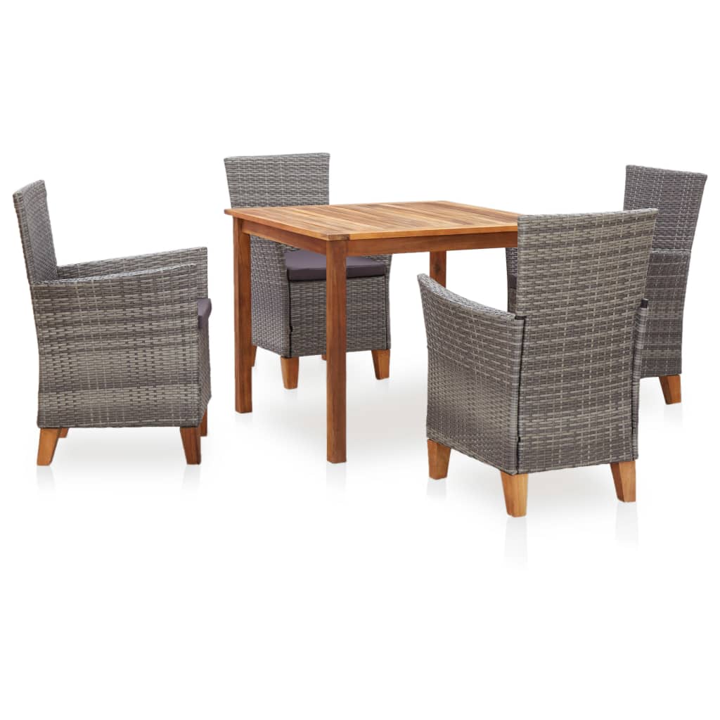 vidaXL Patio Dining Set Outdoor Dining Table and Chairs Rattan and Wood Gray-2