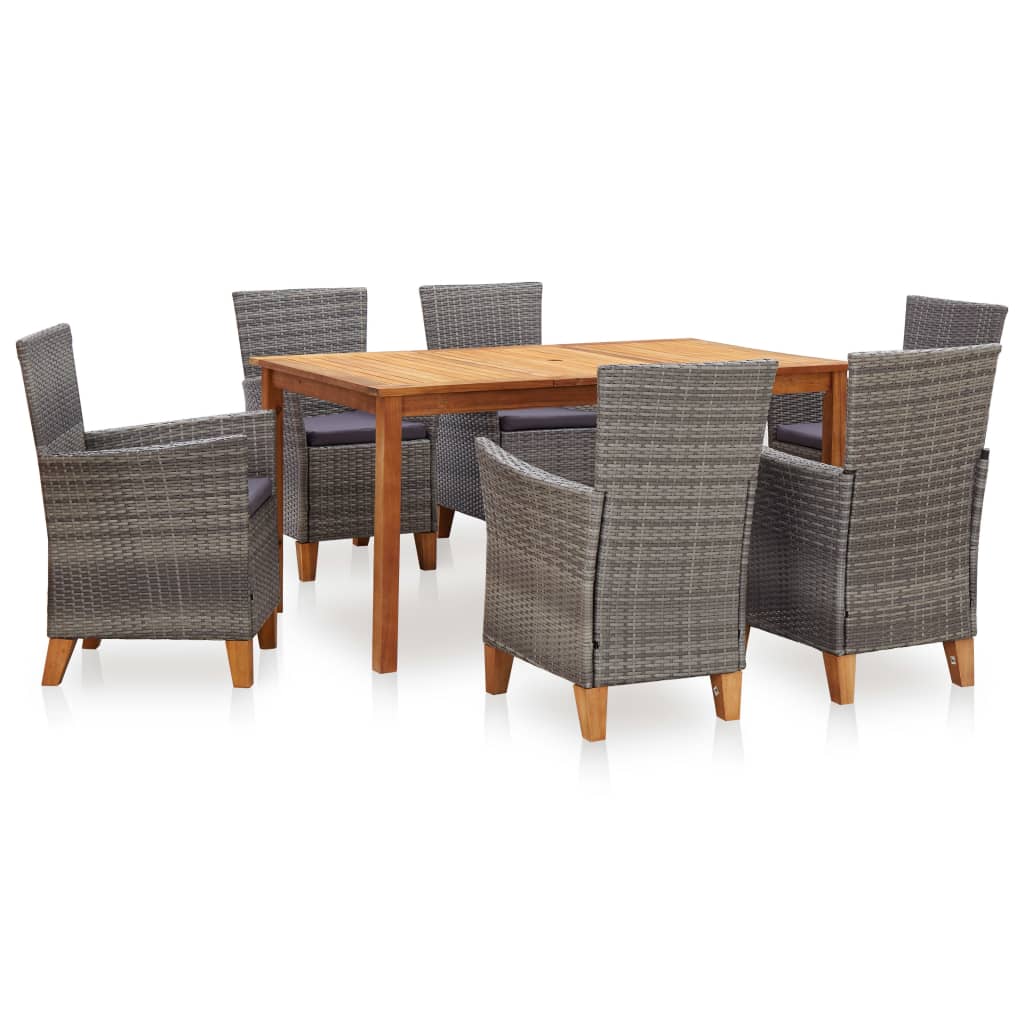 vidaXL Patio Dining Set Outdoor Dining Table and Chairs Rattan and Wood Gray-12