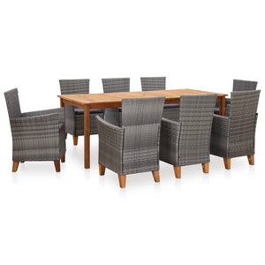 vidaXL Patio Dining Set Outdoor Dining Table and Chairs Rattan and Wood Gray-19