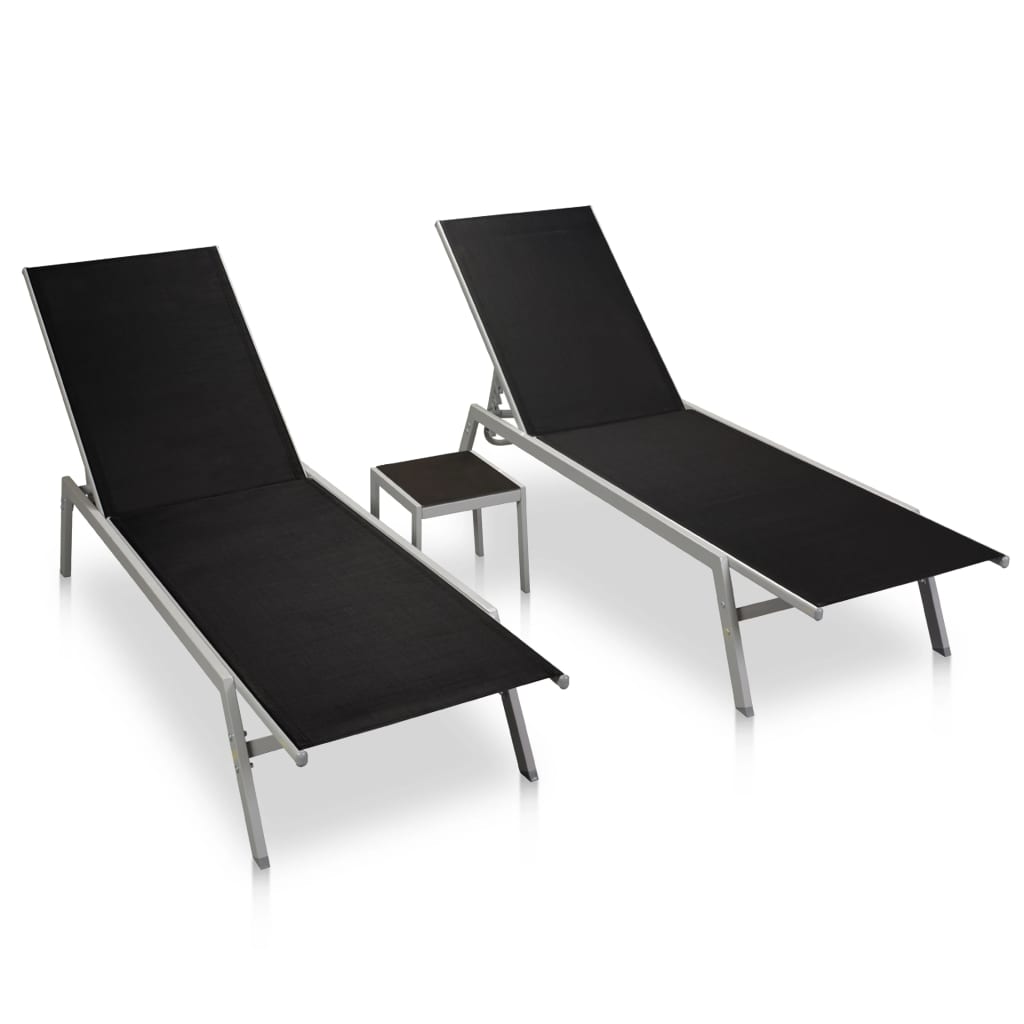 vidaXL Sun Loungers 2 pcs with Table Steel and Textilene Black-0