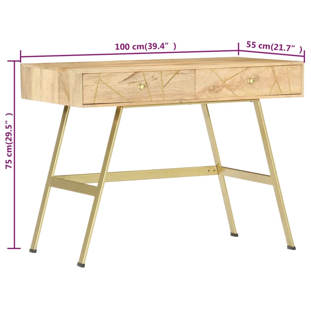 vidaXL Writing Desk with Drawers 39.4"x21.7"x29.5" Solid Mango Wood-4