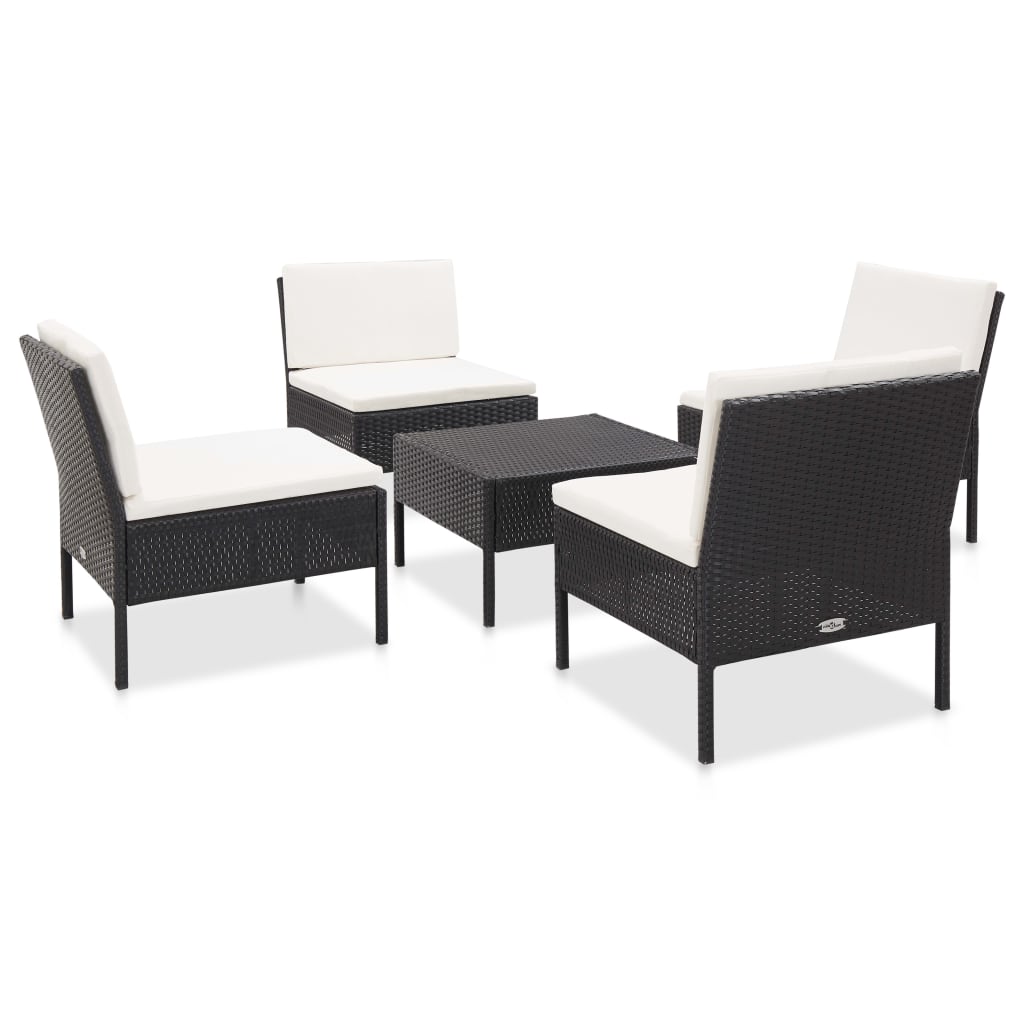 vidaXL Patio Furniture Set 5 Piece Patio Sectional Sofa with Table Poly Rattan-0