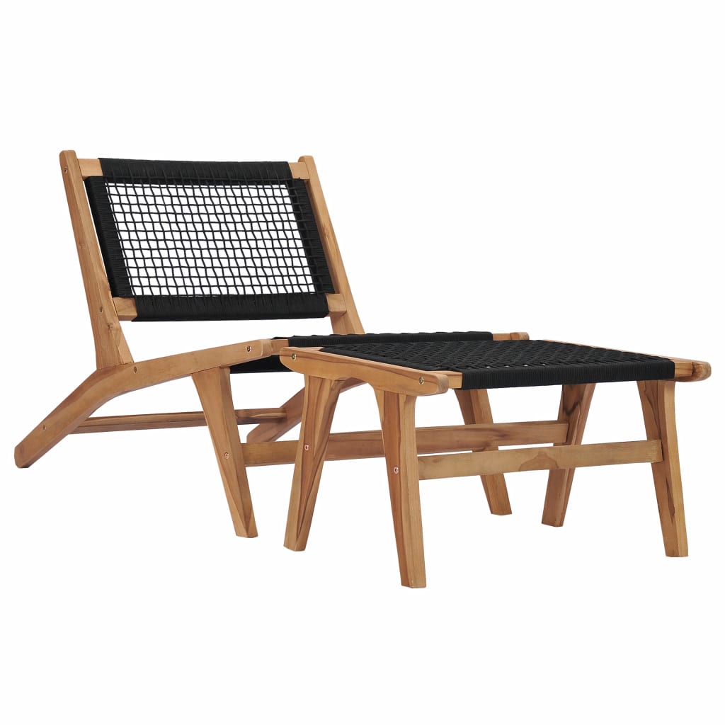 vidaXL Sun Lounger with Footrest Solid Teak Wood and Rope-1