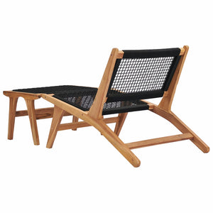 vidaXL Sun Lounger with Footrest Solid Teak Wood and Rope-3