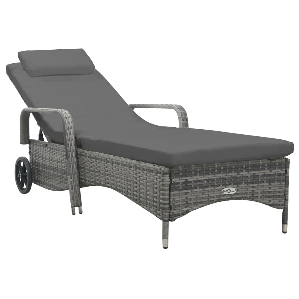 vidaXL Sun Lounger with Wheels Poly Rattan Anthracite-0