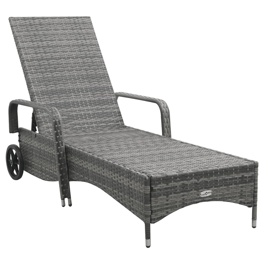 vidaXL Sun Lounger with Wheels Poly Rattan Anthracite-1