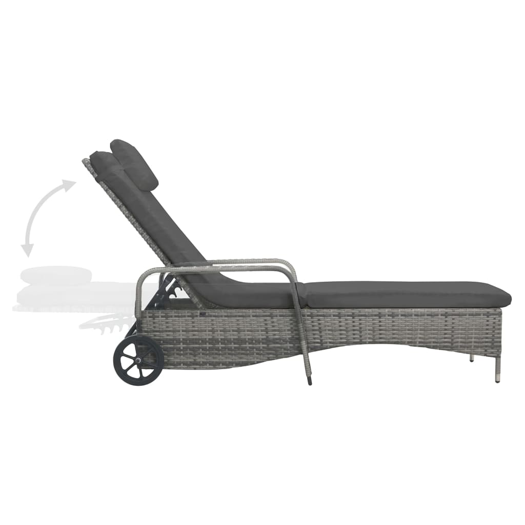 vidaXL Sun Lounger with Wheels Poly Rattan Anthracite-4