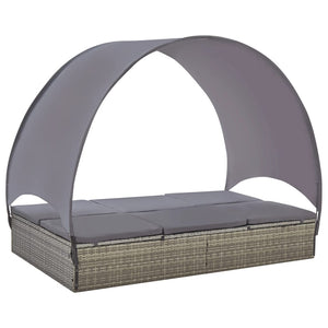 vidaXL Double Sun Lounger with Canopy Poly Rattan Gray-1