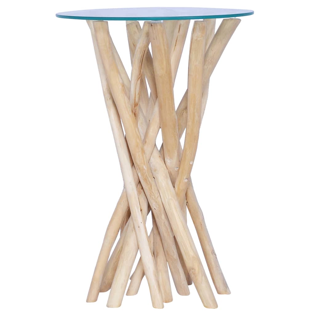 vidaXL Coffee Table with Glass Top 13.8"x13.8"x19.7" Solid Teak Wood-0