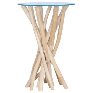 vidaXL Coffee Table with Glass Top 13.8"x13.8"x19.7" Solid Teak Wood-3
