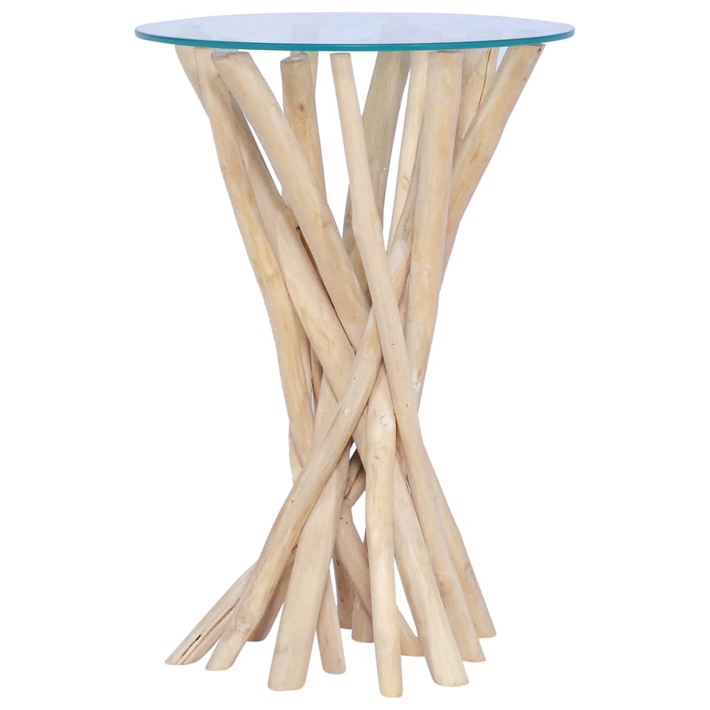 vidaXL Coffee Table with Glass Top 13.8"x13.8"x19.7" Solid Teak Wood-4