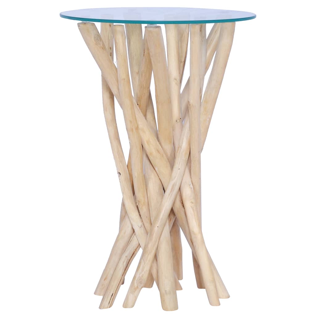 vidaXL Coffee Table with Glass Top 13.8"x13.8"x19.7" Solid Teak Wood-5