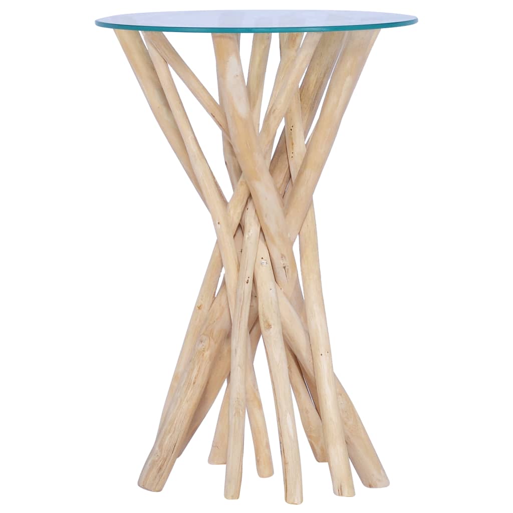 vidaXL Coffee Table with Glass Top 13.8"x13.8"x19.7" Solid Teak Wood-6