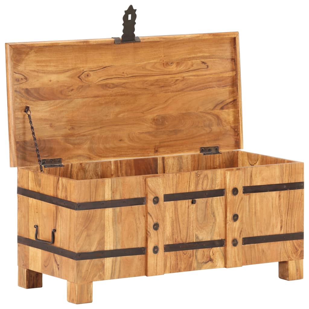 vidaXL Solid Wood Acacia Chest Storage Unit Box Cabinet Dark Brown/Light Brown-7