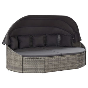 vidaXL Patio Lounge Bed with Canopy Poly Rattan Gray-0